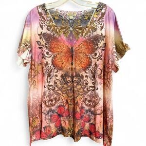 OneWorld Butterfly Rhinestone Blouse Size 1X